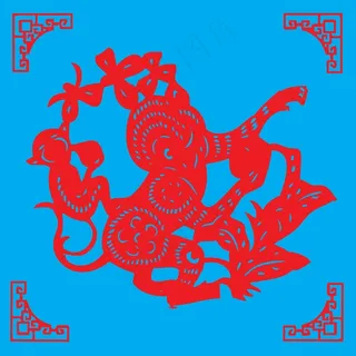 猴子剪纸 剪纸风元素