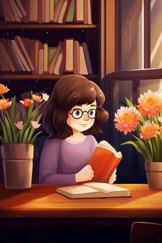 戴眼镜教师书籍鲜花暗黄色背景