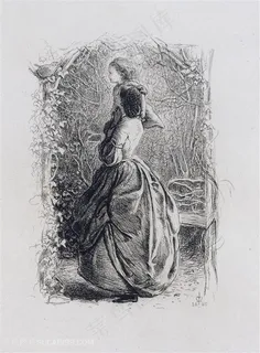 米莱斯手绘母女风景画 米莱斯手绘母女风景画