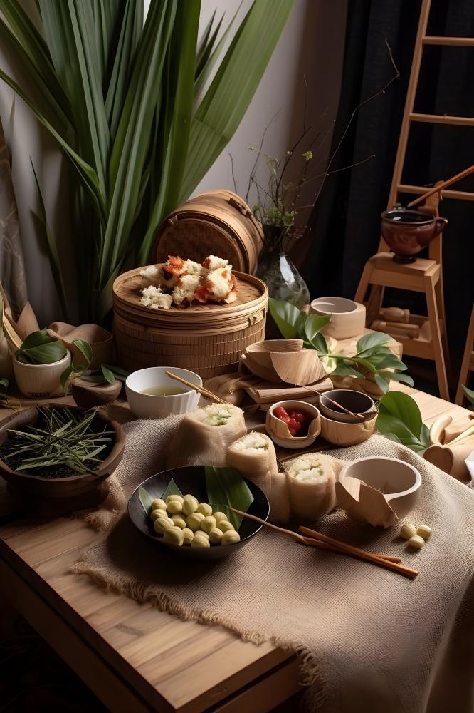 笼屉糕点饭团食物实物场景背景