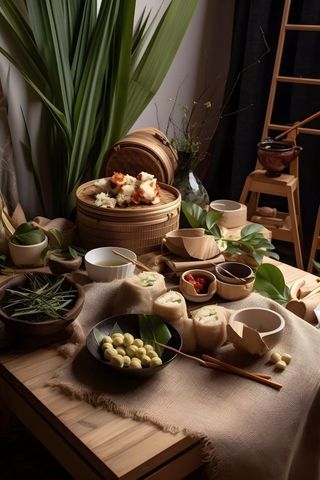 笼屉糕点饭团食物实物场景背景