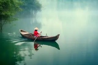 湖面划船人物碧绿背景