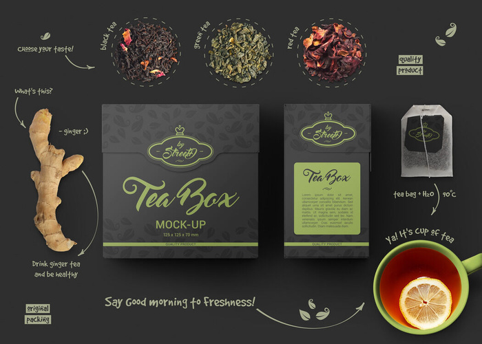 高端品牌茶叶包装盒纸袋智能贴图样机产品效果图展示PSD素材模板