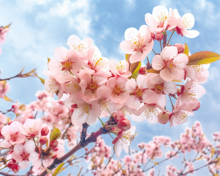 蓝色天空的樱花图像浅粉色摄影图