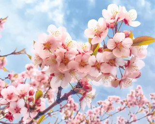 蓝色天空的樱花图像浅粉色摄影图