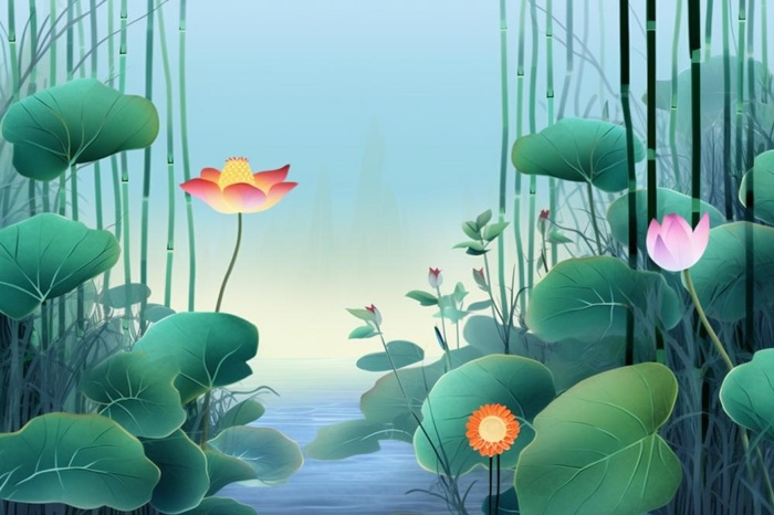 简约国风莲花傍晚背景(1344x896)