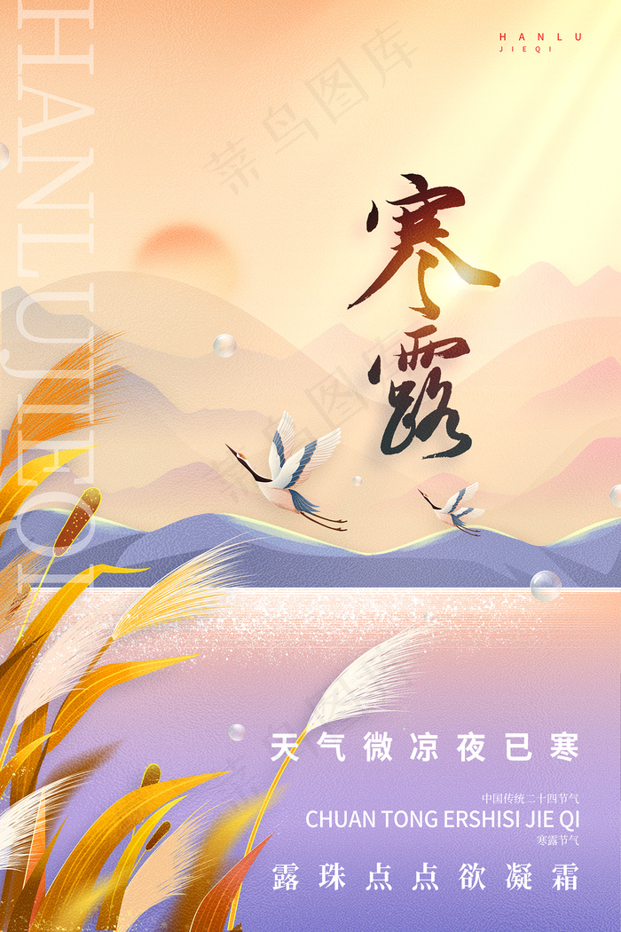 简约寒露插画海报寒露宣传海报psd模版下载