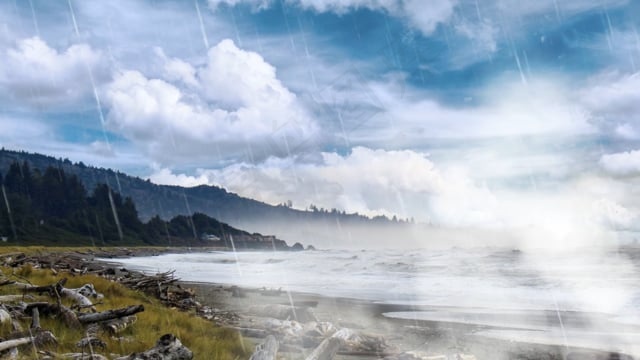 风暴, 闪电, 海滩, 海, 海洋, 多云的, 海景, 下雨