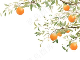 秋 柿子树水彩画插画免抠