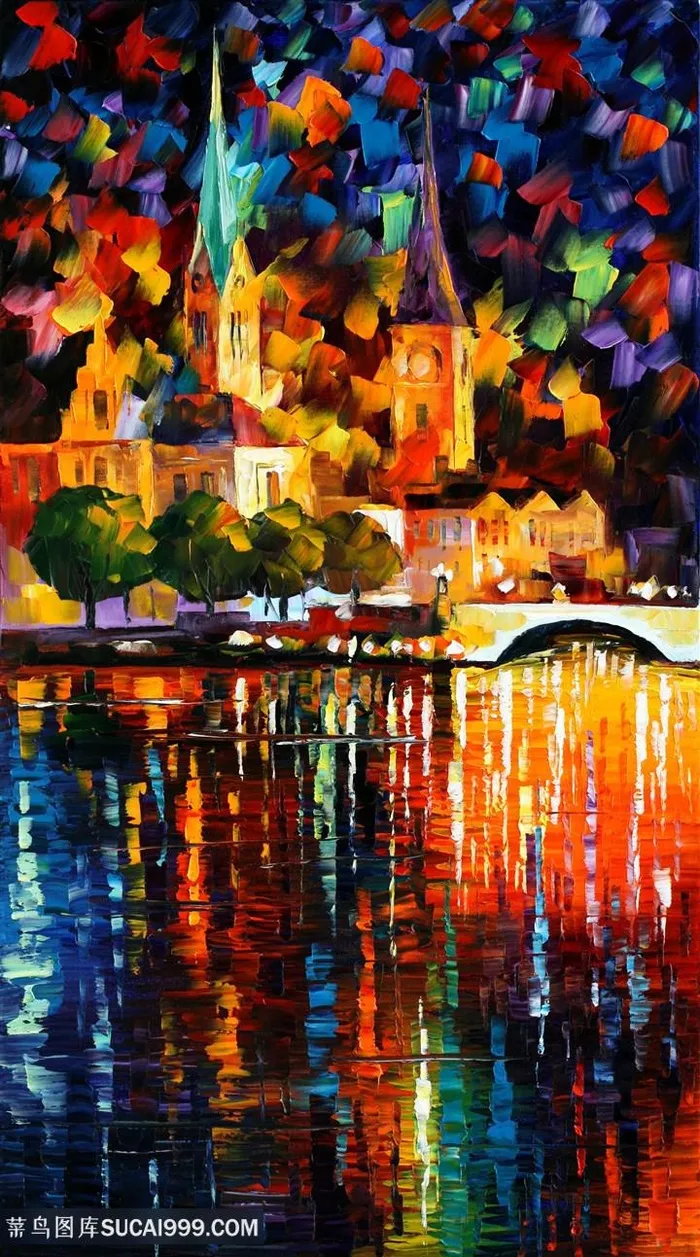 湖畔美景艺术油画挂画