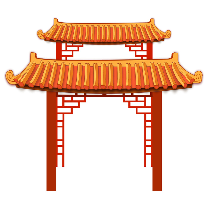中国风复古式国潮门楼手绘城门插画牌楼建筑PSD素材png免扣图psd模版下载