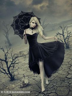 撑伞黑色衣服美女