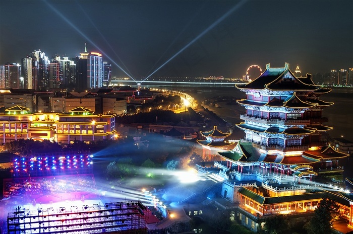 夜晚炫丽灯光城市风光
