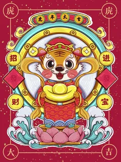虎年中国风萌虎插画