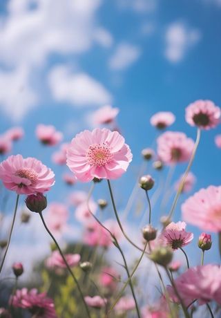 春夏蓝天白云花草绚丽摄影海报素材背景