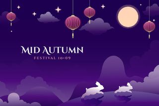 中秋节快乐小白兔蓝色背景