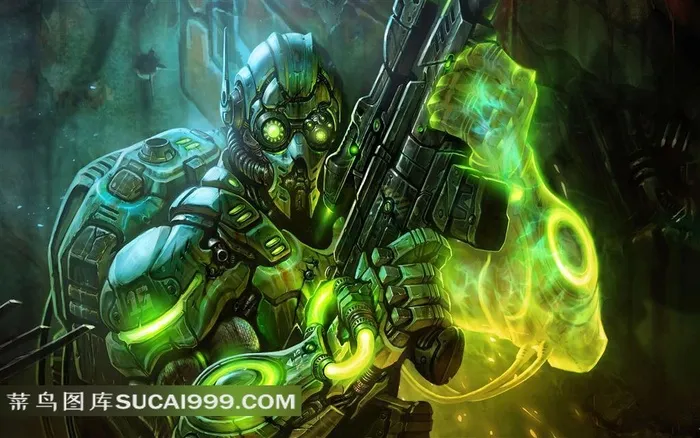 拿冲锋枪的机器人素材