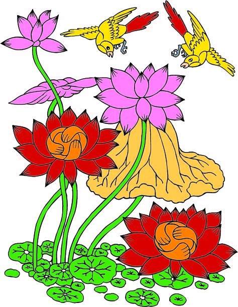 中国吉祥图免扣元素矢量图荷花