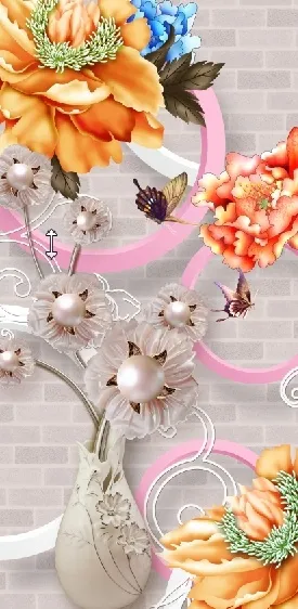 雕塑花盆牡丹花背景墙
