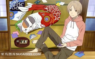 夏目友人帐坐着的动漫男孩插画