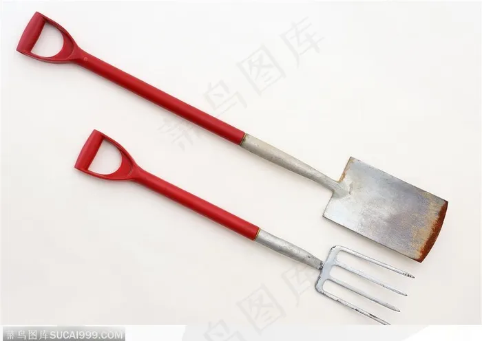 园艺工具-斜放的铲子和叉子