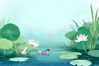 国风荷花池金鱼幽静背景