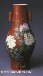 牡丹花图案瓷瓶高清素材