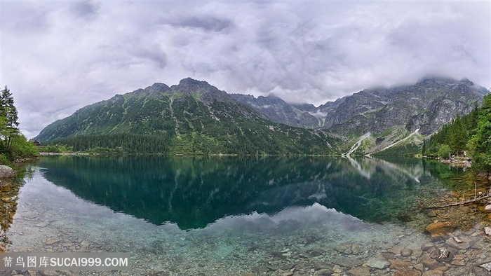 湖畔山脉风景画壁纸