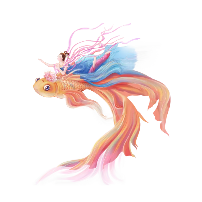 国潮飞鱼png素材插画七夕
