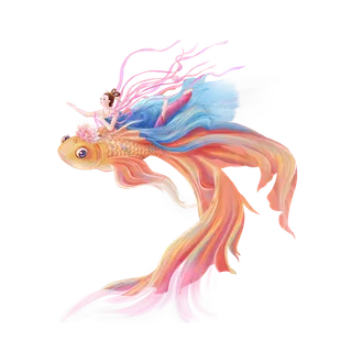 国潮飞鱼png素材插画七夕