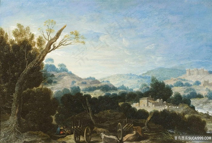 树林唯美风景画油画