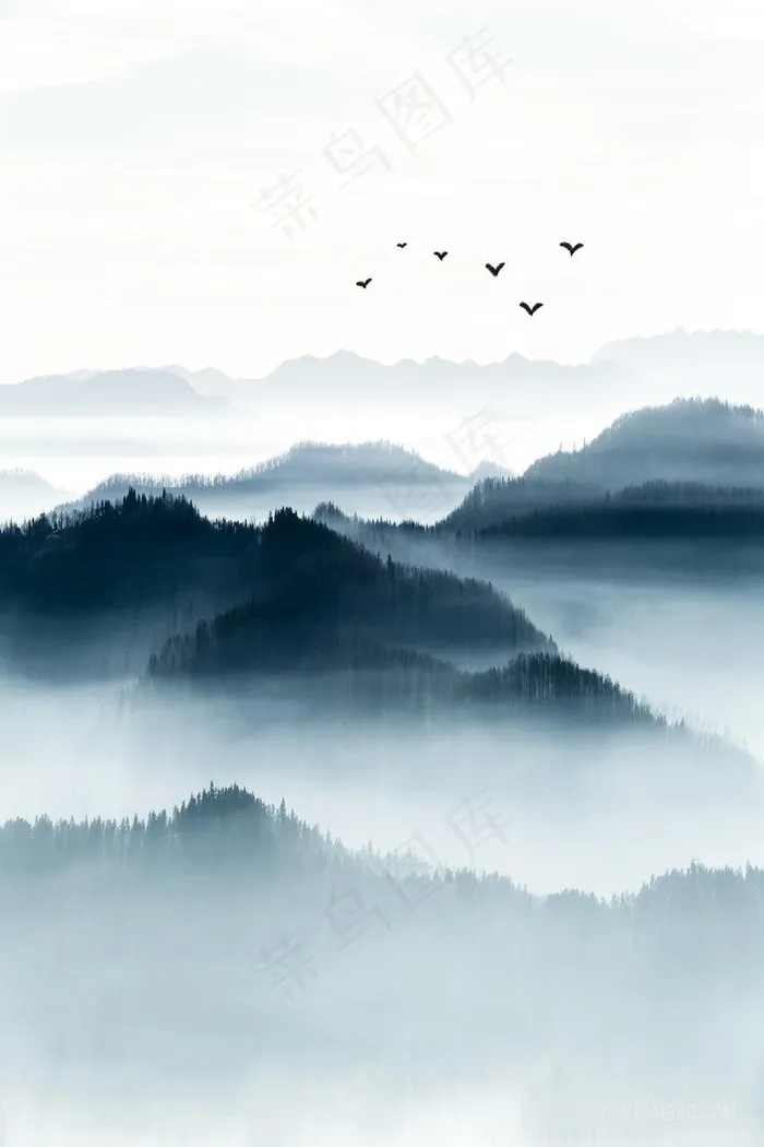 水墨山脉时尚插画