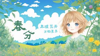 春分系列可爱女孩手绘插画壁纸海报-春之彩