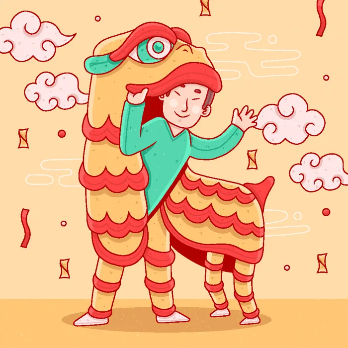 新年虎年舞狮插画 ai矢量模版下载