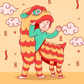 新年虎年舞狮插画 