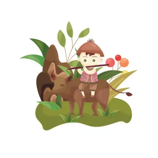 清明清明节矢量卡通牧童放牛