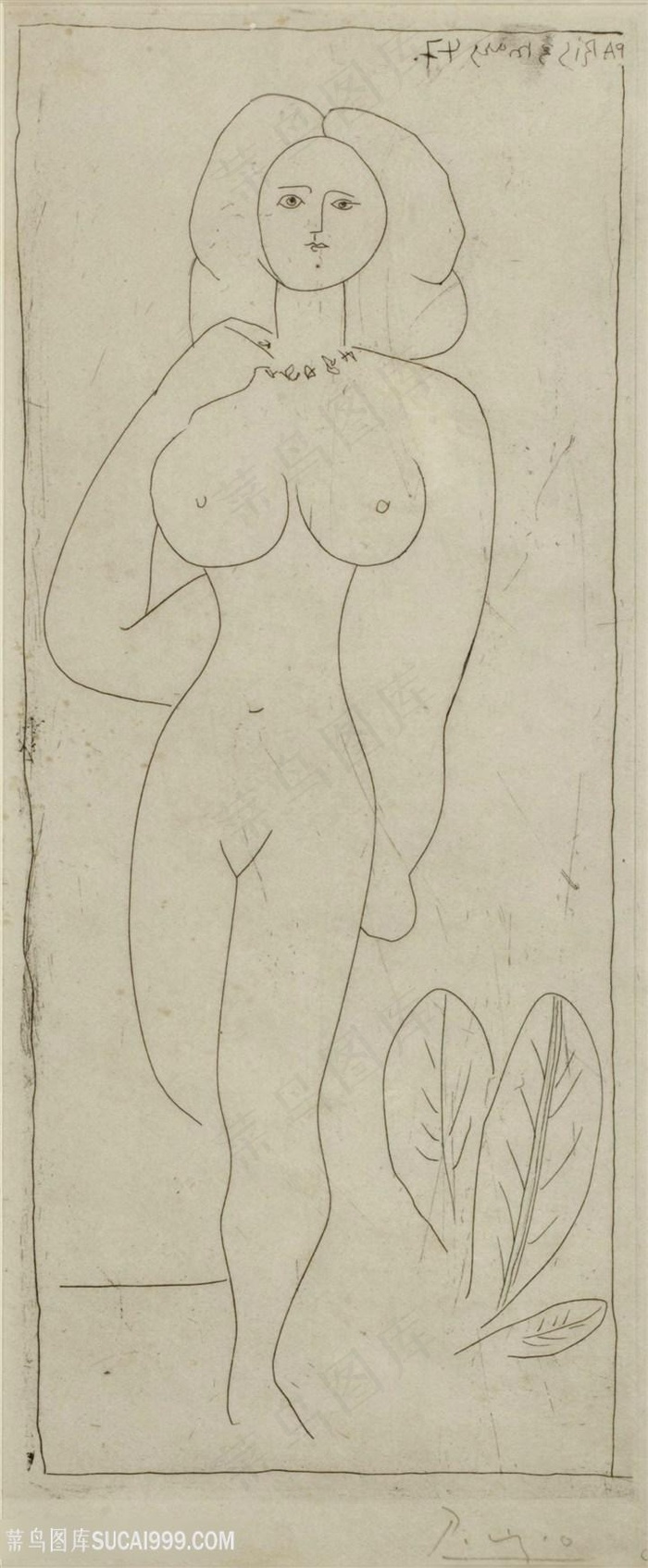 毕加索线描高清裸体女性装饰画
