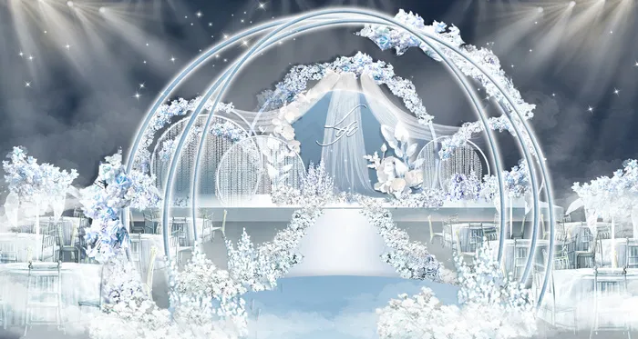浅蓝色清新婚礼效果图psd模版下载