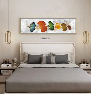 大气时尚家居室内装饰场景卧室床头画背景图背景效果图现代简约抽象画
