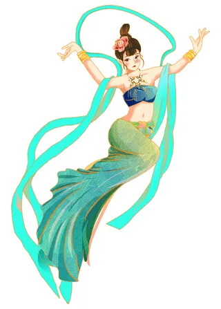 手绘国潮中国风古代敦煌神话飞天仙女美女古装人物插画PSD素材