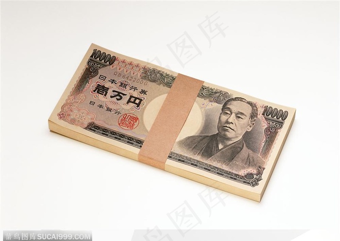 一叠扎好的日元背景大图