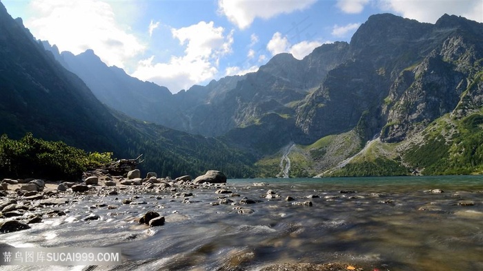 山脉溪流风景画壁纸