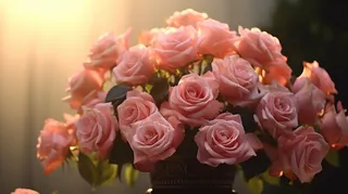 阳光下的粉红玫瑰浪漫摄影图