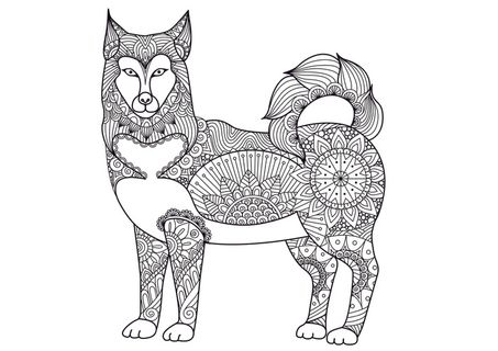 卡通手绘黑白狗狗线描线稿