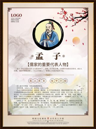 校园文化墙中国古代名人孟子挂画名人介绍简介系列名人名言挂画海报