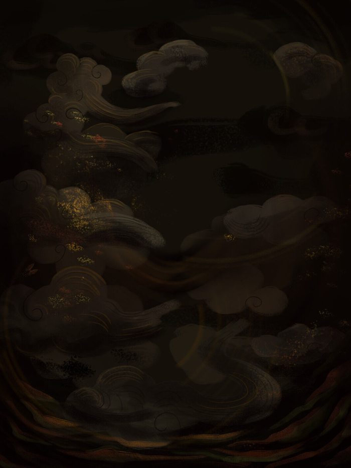国潮中国风复古敦煌岩彩山水祥云插画烫金肌理背景PSD设计素材