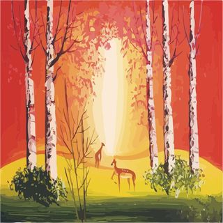 黄昏小鹿矢量堆叠水彩效果