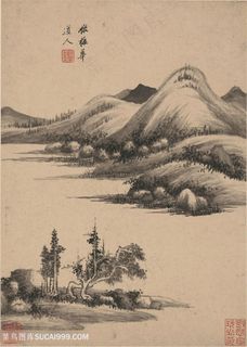 明代画家王鉴仿梅道人山水国画图片