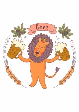 啤酒节logo可爱狮子小麦
