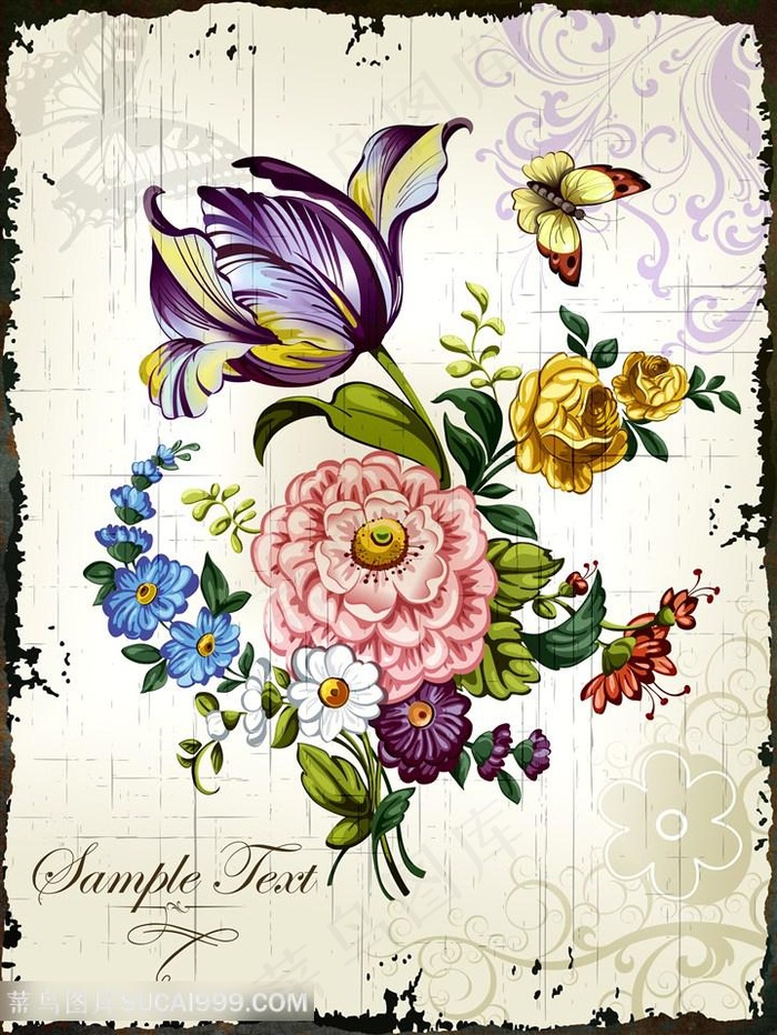 欧式花与蝴蝶装饰画